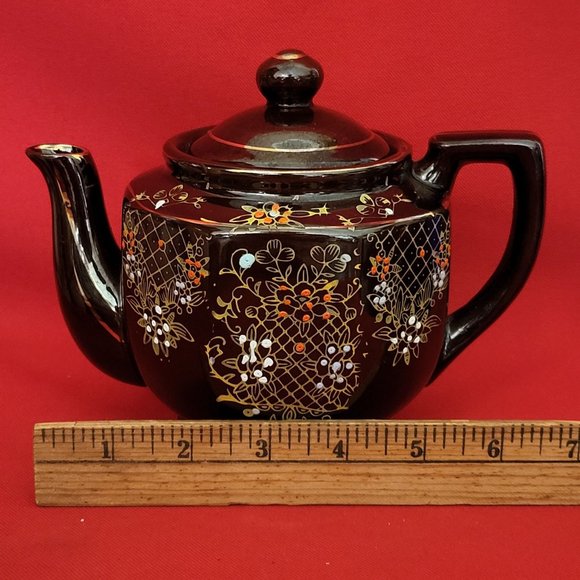 VTG Hand Painted Gold Trim Dark Brown Teapot Made In Japan - Picture 10 of 14
